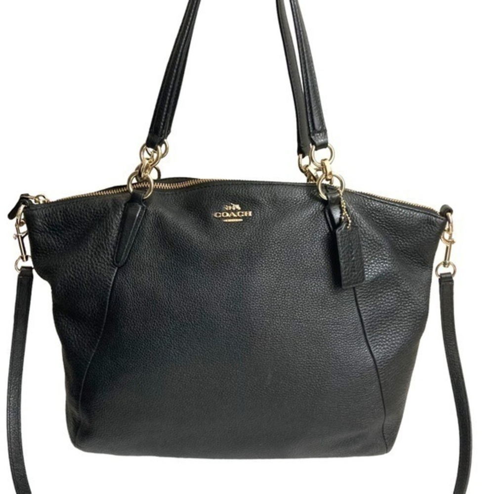 Coach black leather two way Kelsey medium satchel bag f36591